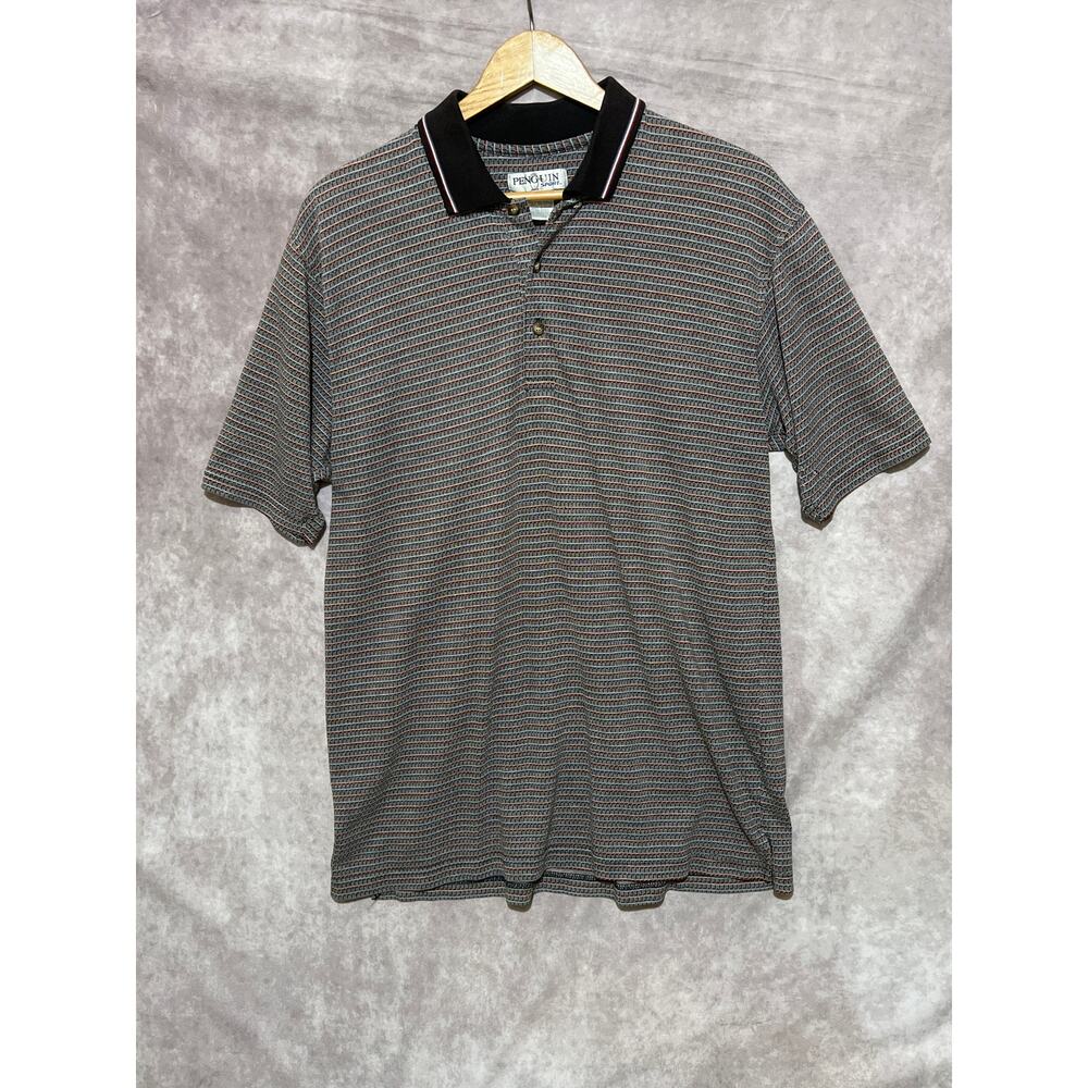 VINTAGE 90s Penguin Sport Jacquard Knit Patterned Polo size L
